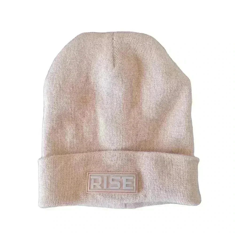 Rise Women's Unisex Cream Acrylic Cuffed Beanie w Logo Tag